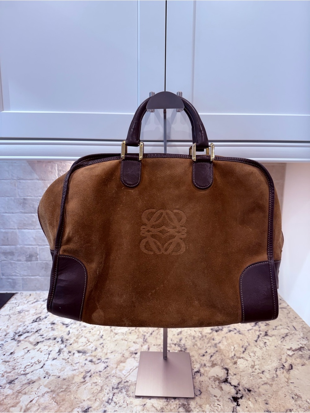 Loewe EUC Vintage Brown Suede Small Weekender w/Leather Trim & Interior